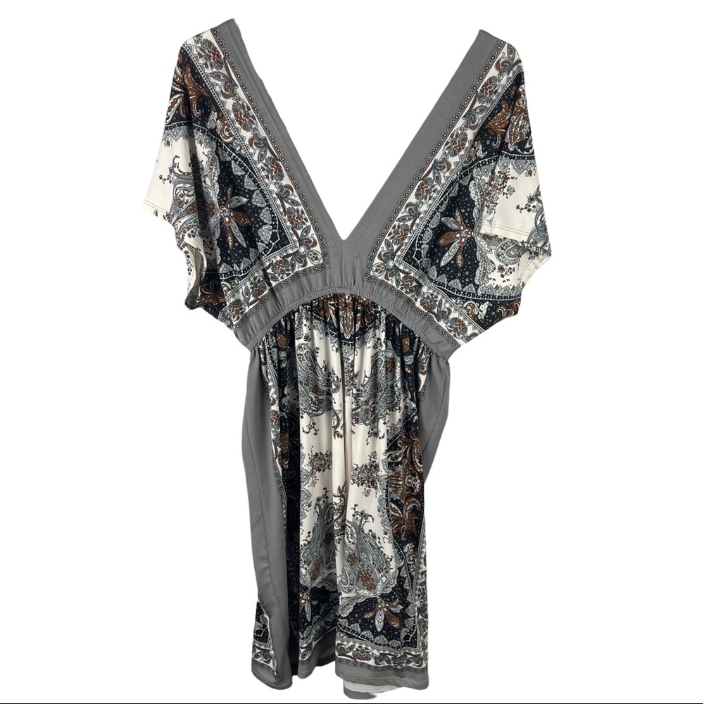 Bailey Girl paisley print v neck mini dress grey brown sz XL